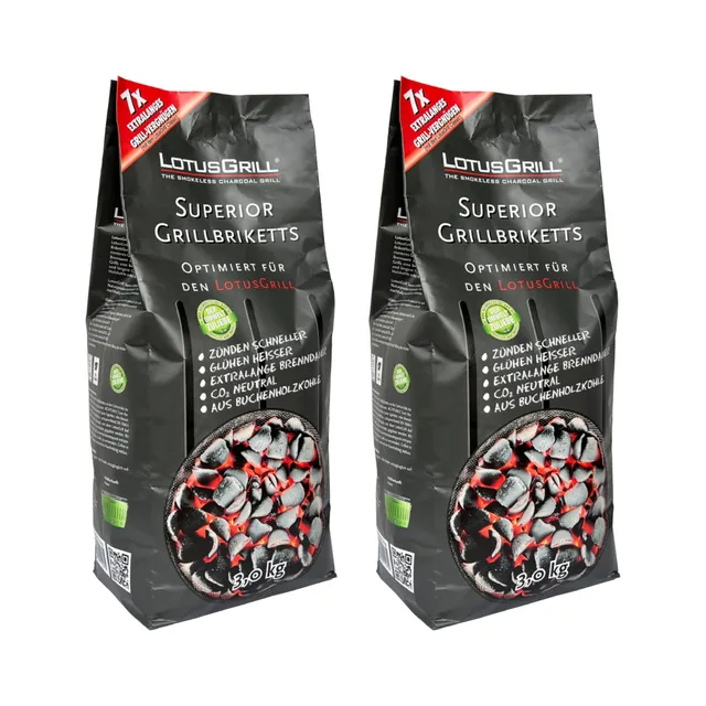 lotusgrill-superior-bbq-briketts-2x-3-kg-buchenholzkohle-sparpack-raucharm image 1