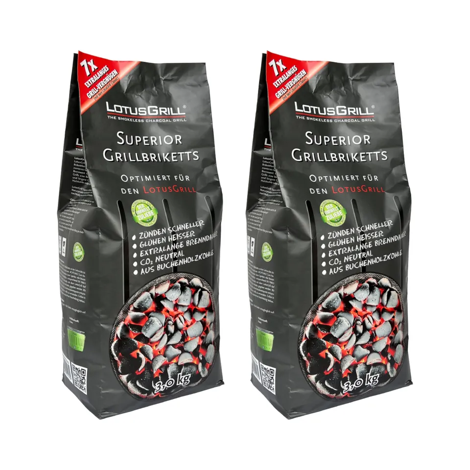 lotusgrill-superior-bbq-briketts-2x-3-kg-buchenholzkohle-sparpack-raucharm image 1