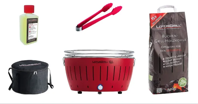 lotusgrill-xl-starter-set-raucharmer-holzkohlegrill-feuerrot-mit-usb-anschluss image 1