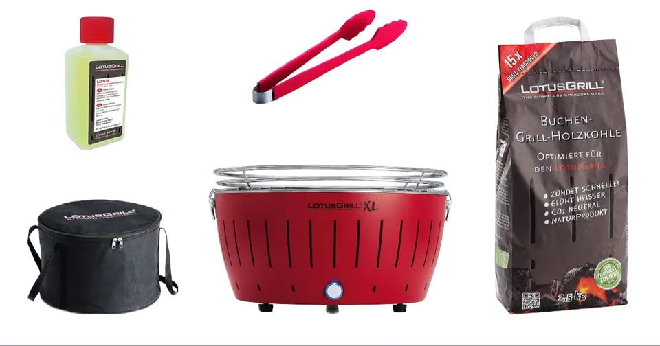 lotusgrill-xl-starter-set-raucharmer-holzkohlegrill-feuerrot-mit-usb-anschluss image 1