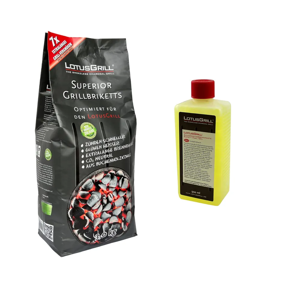 lotusgrill-superior-bbq-briketts-3-kg-brennpaste-500-ml-co2-neutral-set image 1