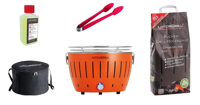 lotusgrill-s-small-kompakt-starter-set-mandarinenorange-holzkohlegrill-raucharm image 1
