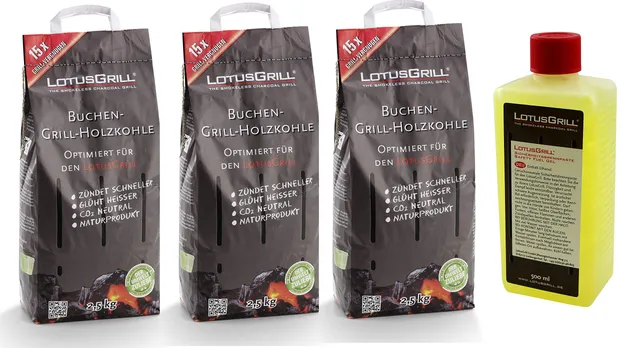 lotusgrill-buchenholzkohle-3x-2-5-kg-brennpaste-500-ml-sparpaket-f-r-raucharmes- image 1