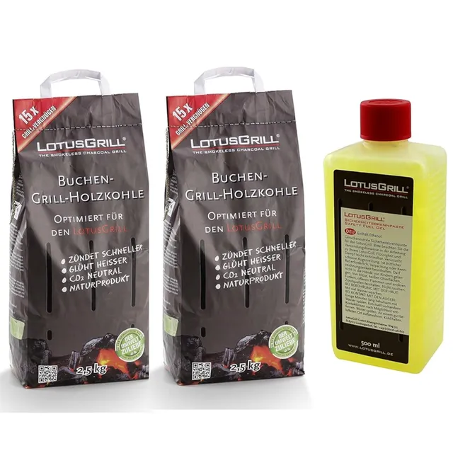 lotusgrill-buchenholzkohle-2x-2-5-kg-brennpaste-500-ml-sparpaket-f-r-raucharmes- image 1